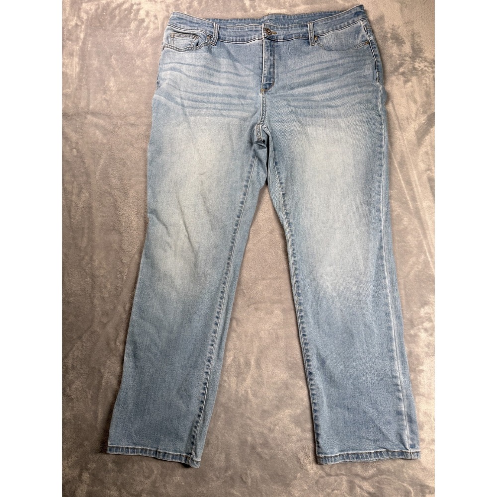 St Johns Bay Jeans Womens 20W Blue Denim High Rise Straight Leg Stretch 30 In